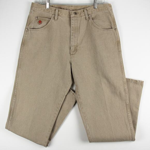 Wrangler Men's 20X Jeans 5-Pocket Tan Cotton 35x34 Relaxed Straight Leg New Flaw - Picture 1 of 11